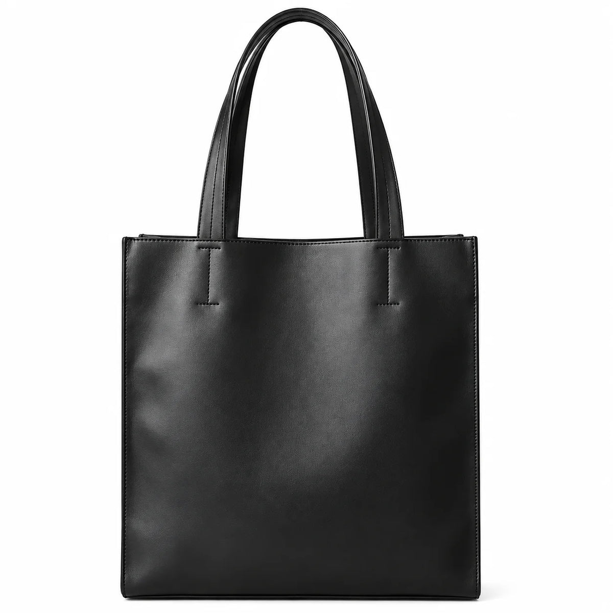 Vegan Leather Tote Bag - Slim Vertical Work Carryall - Black