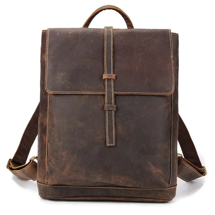 Vintage Full‑Grain Leather Backpack – Work & Everyday Carry - Dark brown