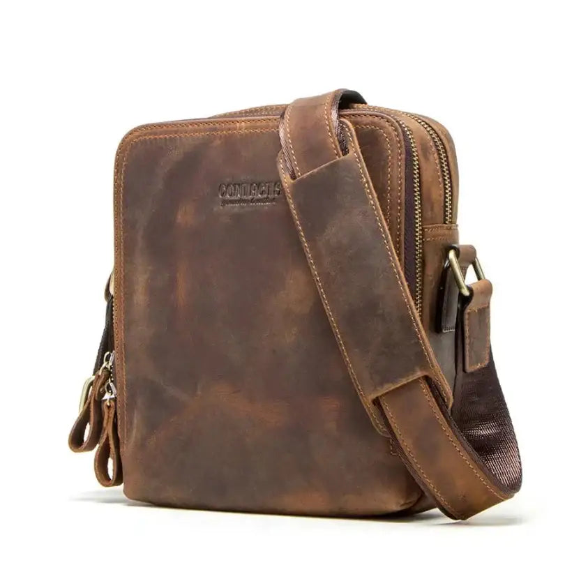 Vintage Leather Crossbody Bag – Compact Everyday Shoulder Bag - Dark brown