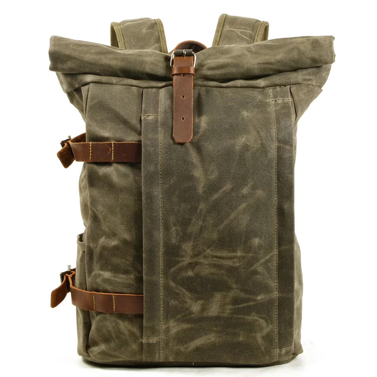 Men’s Waxed Canvas Backpack - 3-Color Roll-Top Rucksack - Olive