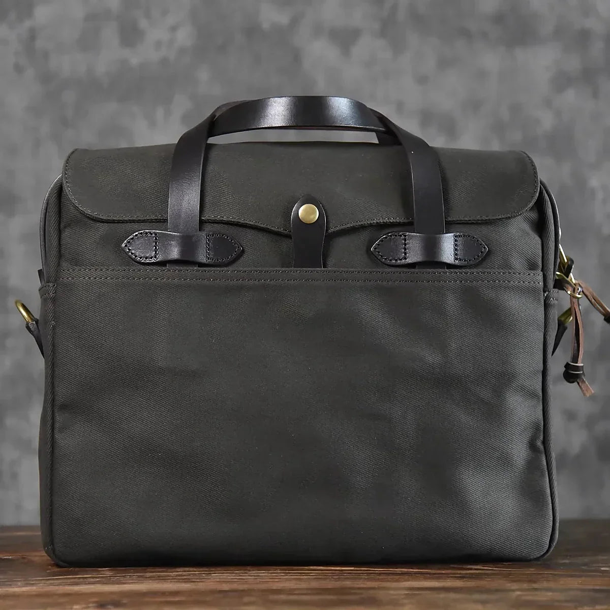 Waxed Canvas Flap Briefcase with Leather Handles