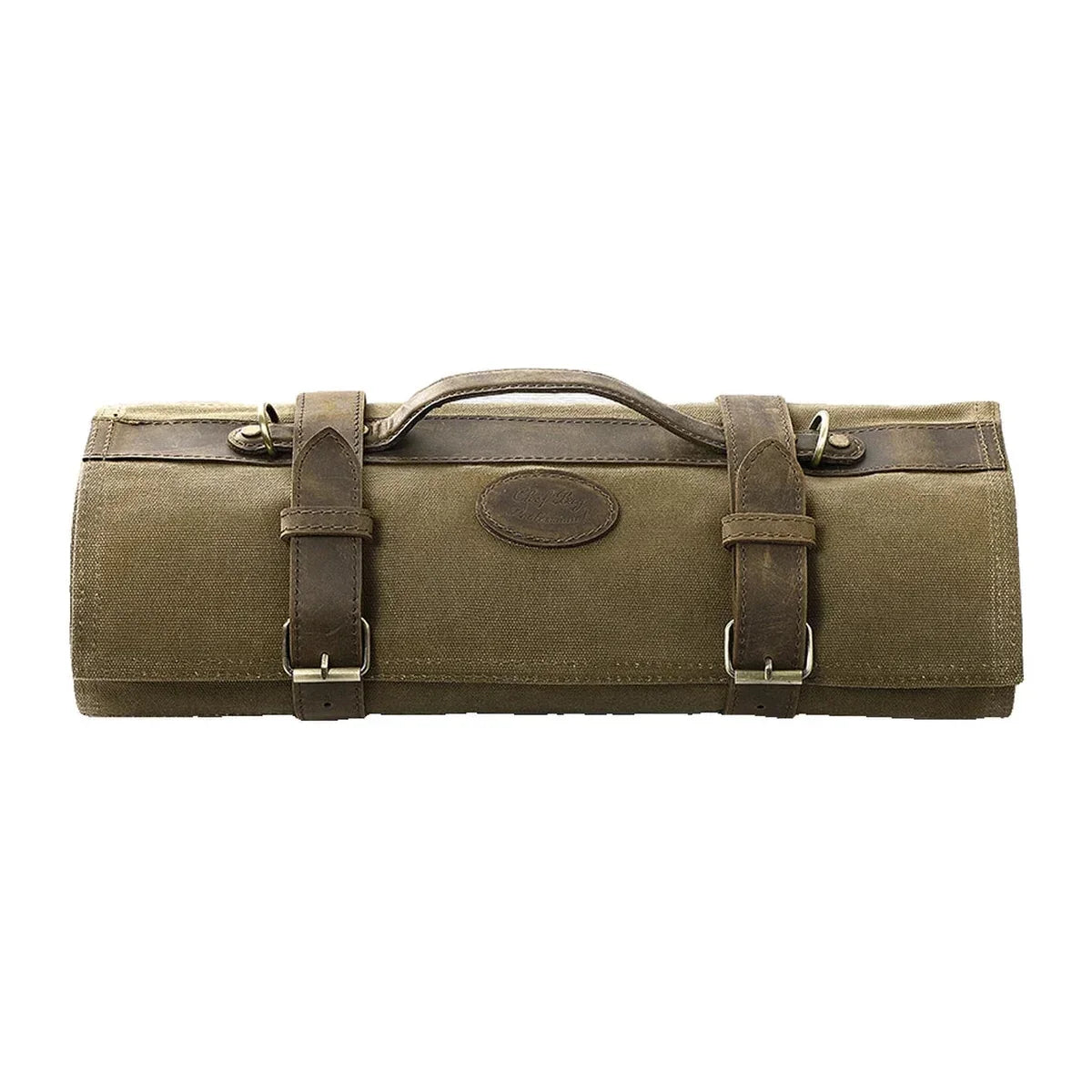 Waxed Canvas Chef Knife Roll with 12 Slots - Olive Green