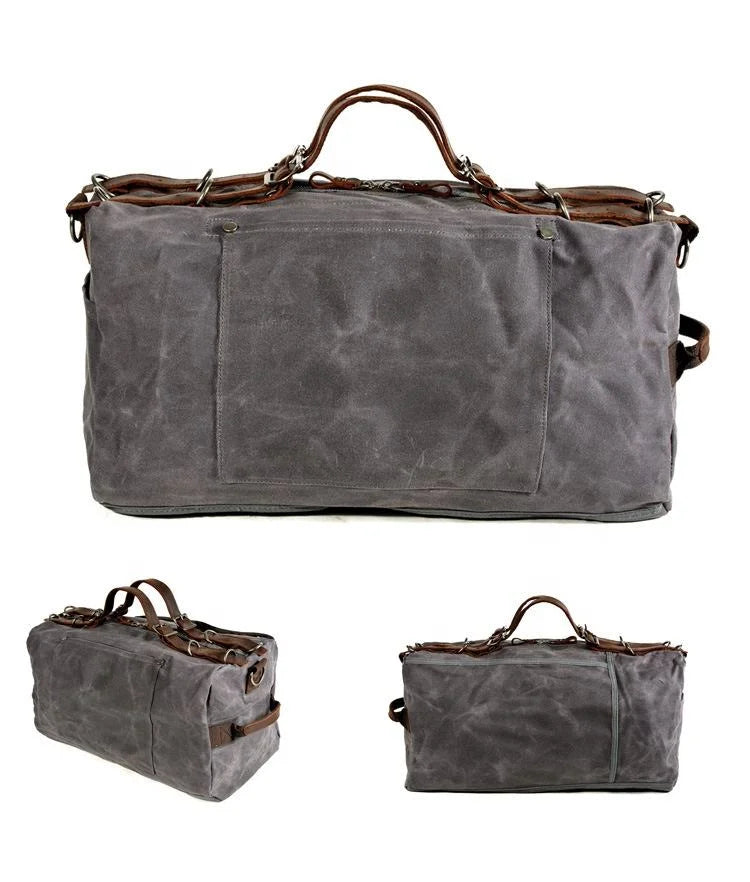 Waxed Canvas Duffle Bag - Buckle Strap Weekender Travel Bag