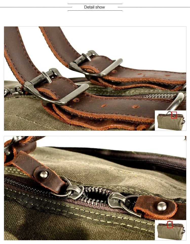Waxed Canvas Duffle Bag - Buckle Strap Weekender Travel Bag