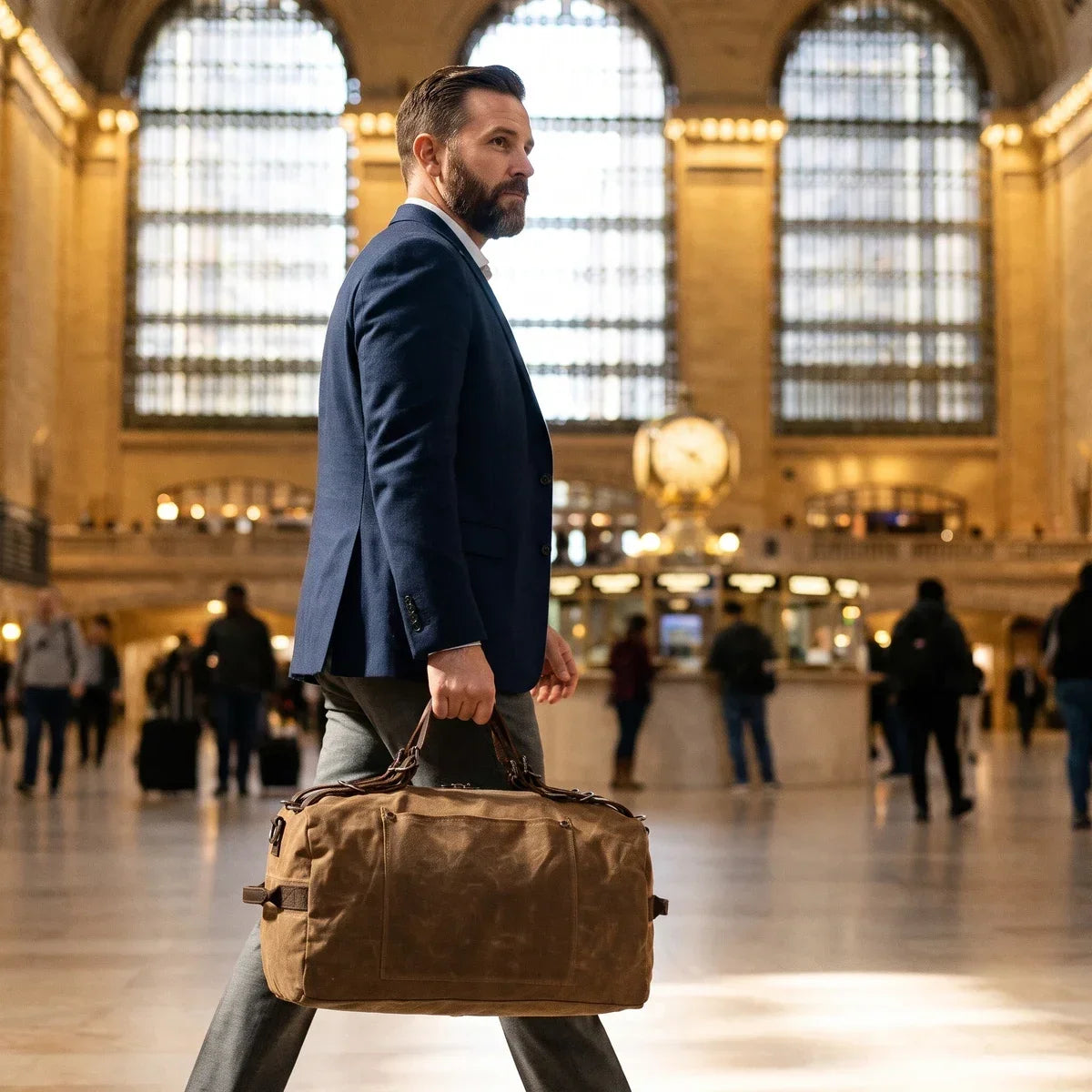 Waxed Canvas Duffle Bag - Buckle Strap Weekender Travel Bag
