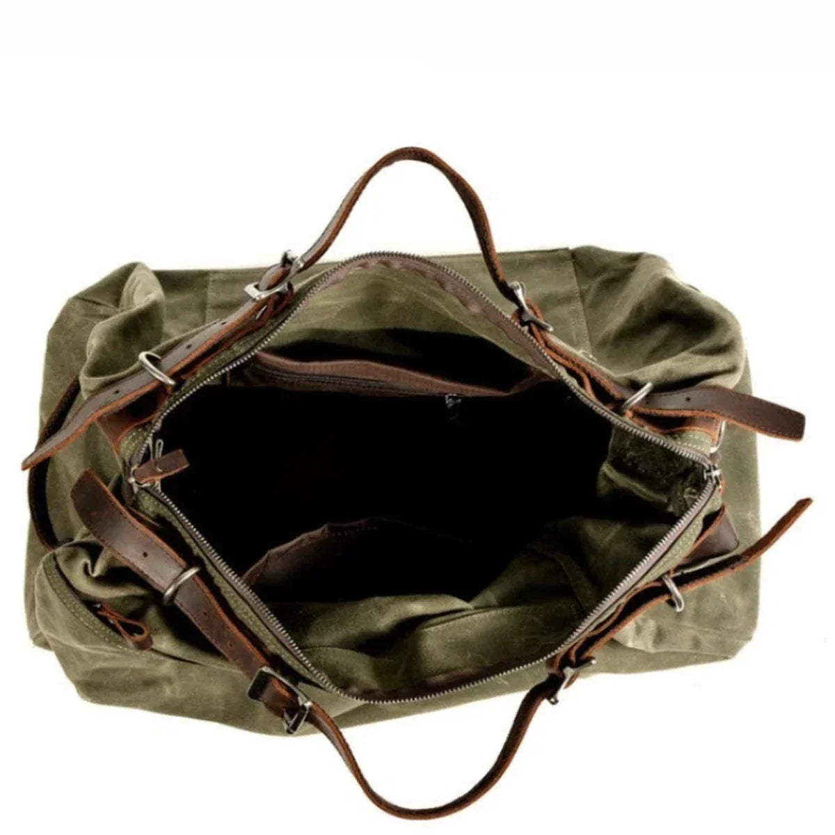 Waxed Canvas Duffle Bag - Buckle Strap Weekender Travel Bag