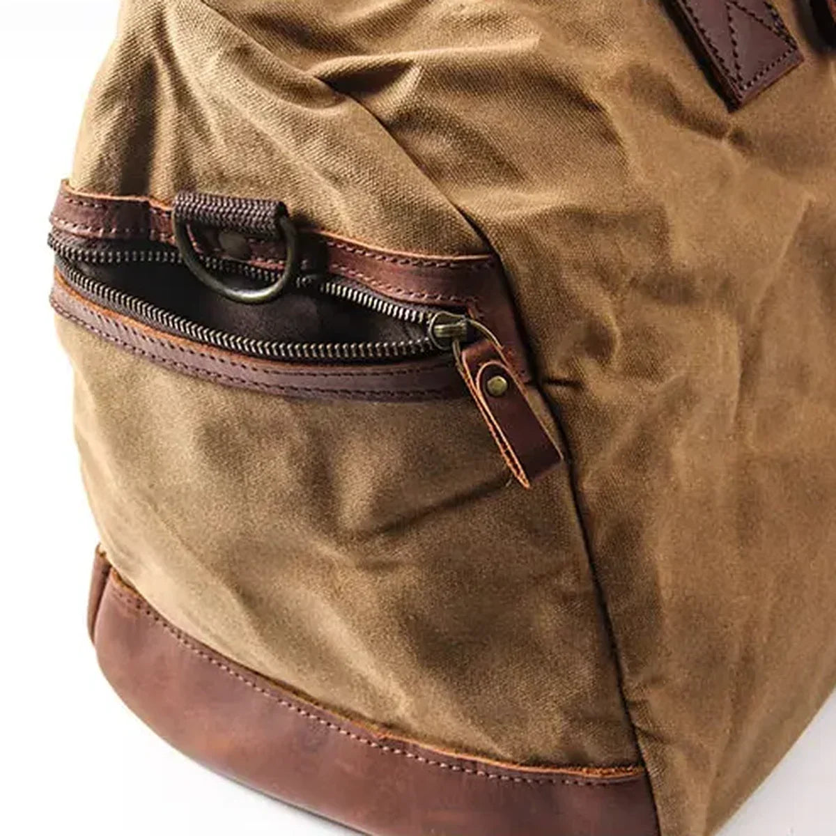 Waxed Canvas Duffle Bag - Leather Trim Weekender Travel Bag