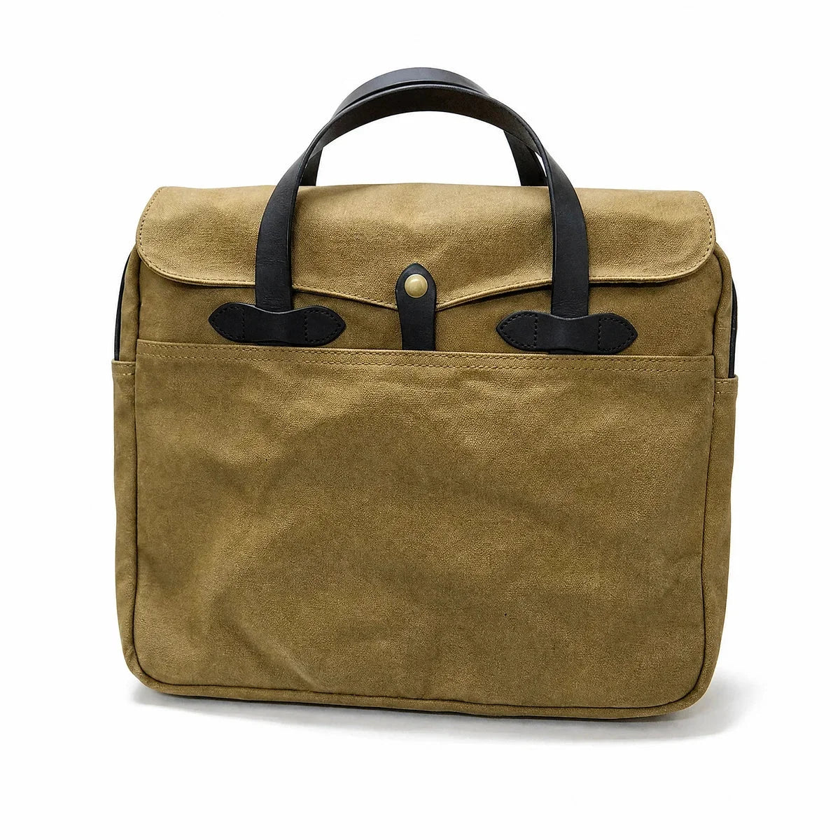 Waxed Canvas Flap Briefcase with Leather Handles - Khaki