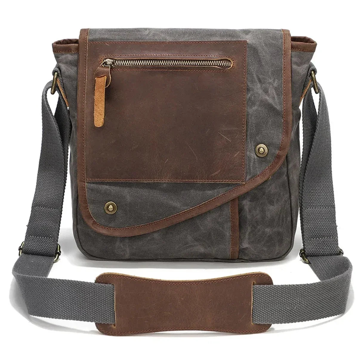 Waxed Canvas Vertical Messenger Bag for Men - Gray