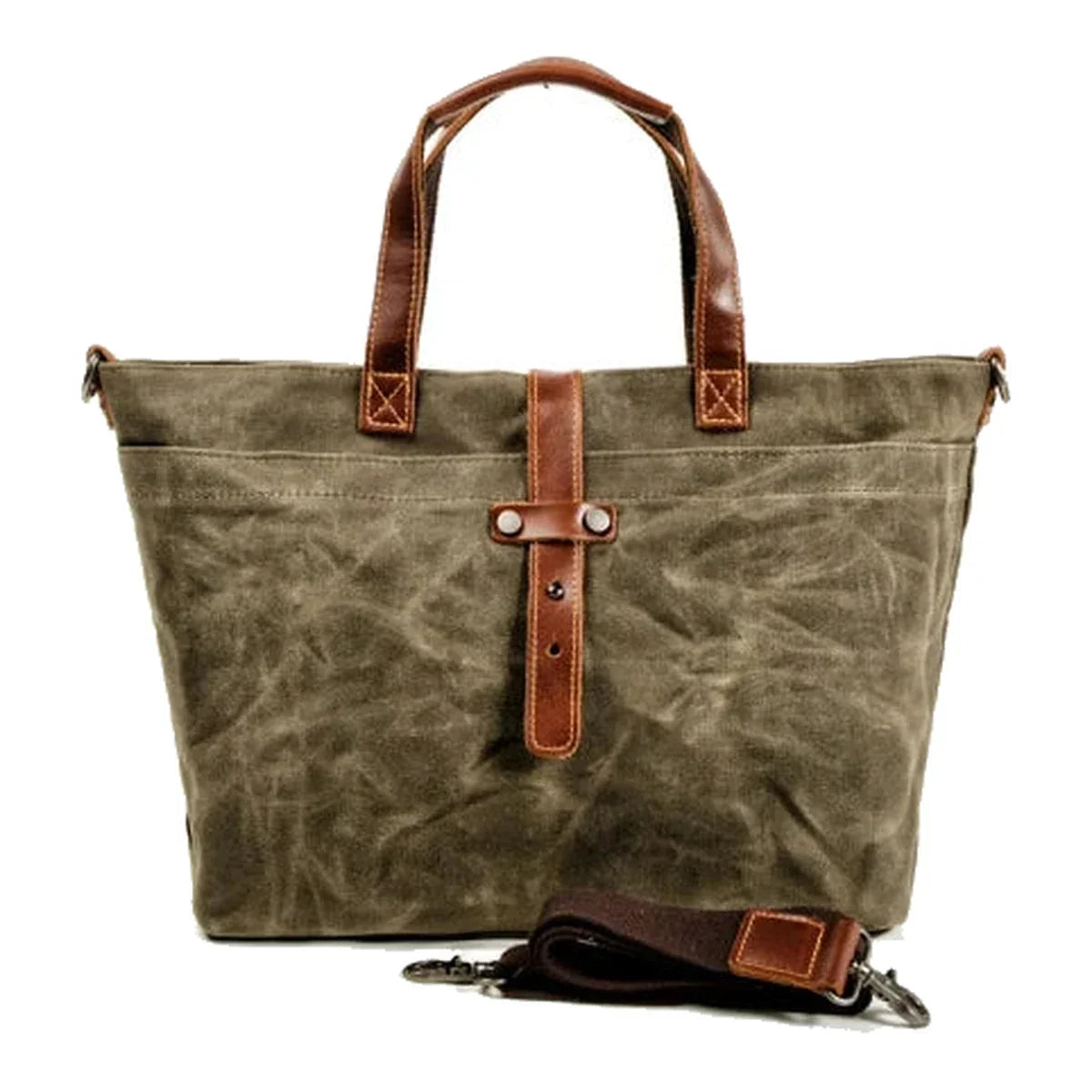 Waxed Canvas Tote Bag for Men - Zip Top Removable Strap