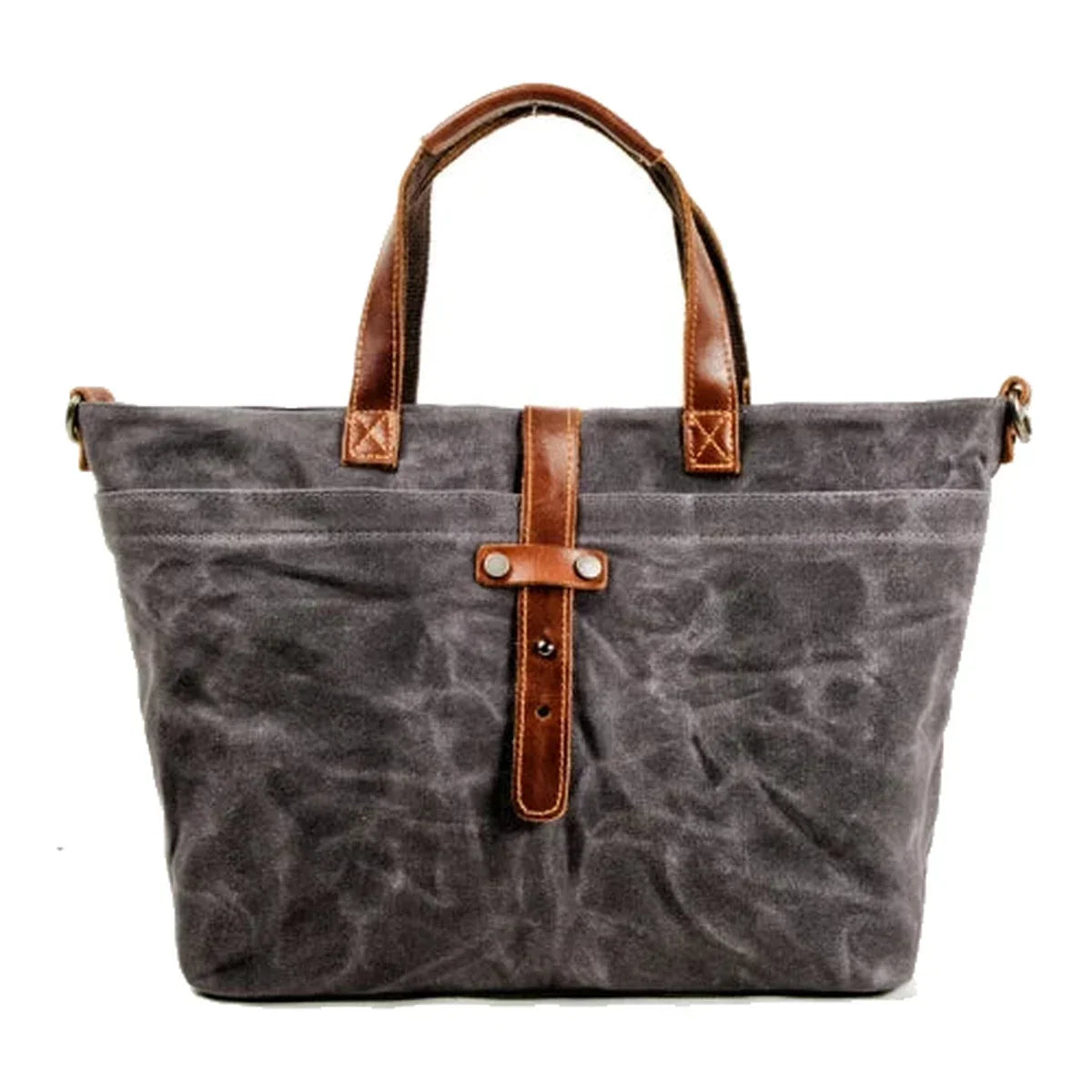 Waxed Canvas Tote Bag for Men - Zip Top Removable Strap - Black