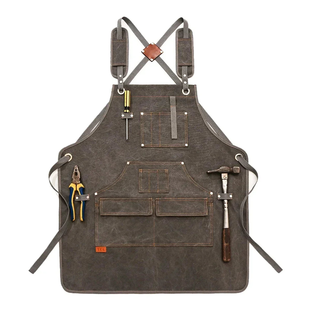 Waxed Canvas Work Apron Heavy Duty with 9 Tool Pockets - Gray