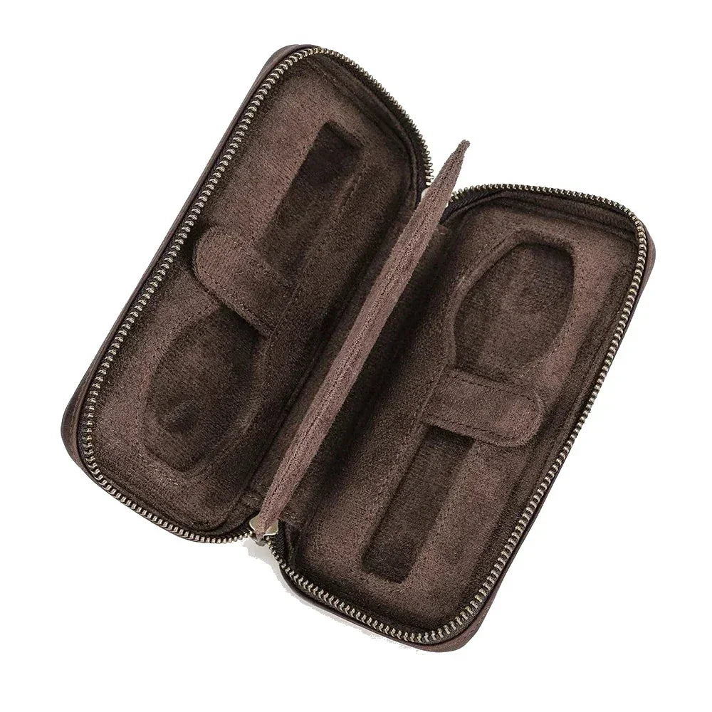 Zippered Crazy Horse Leather Watch Travel Case with Wrist Strap