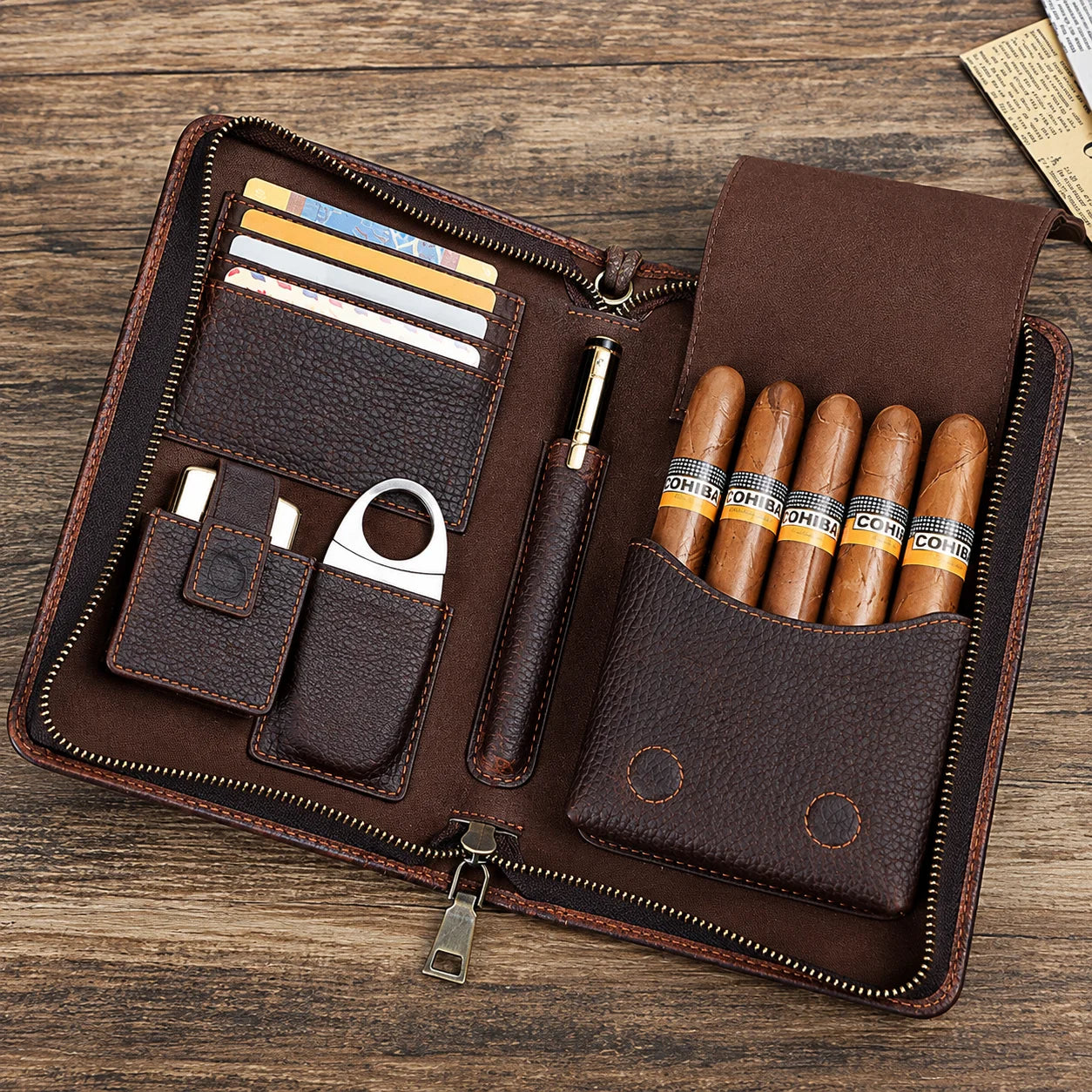 Men’s Cigar Travel Case - 5-Cigar Organizer with Phone Pocket