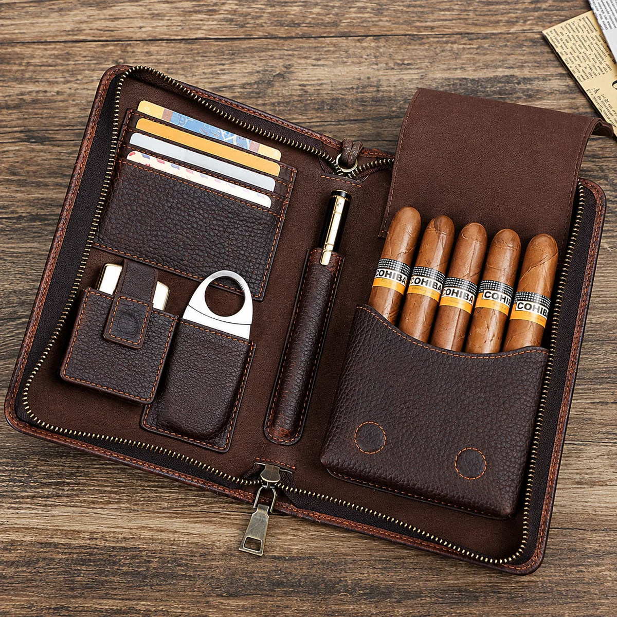 Men’s Cigar Travel Case - 5-Cigar Organizer with Phone Pocket