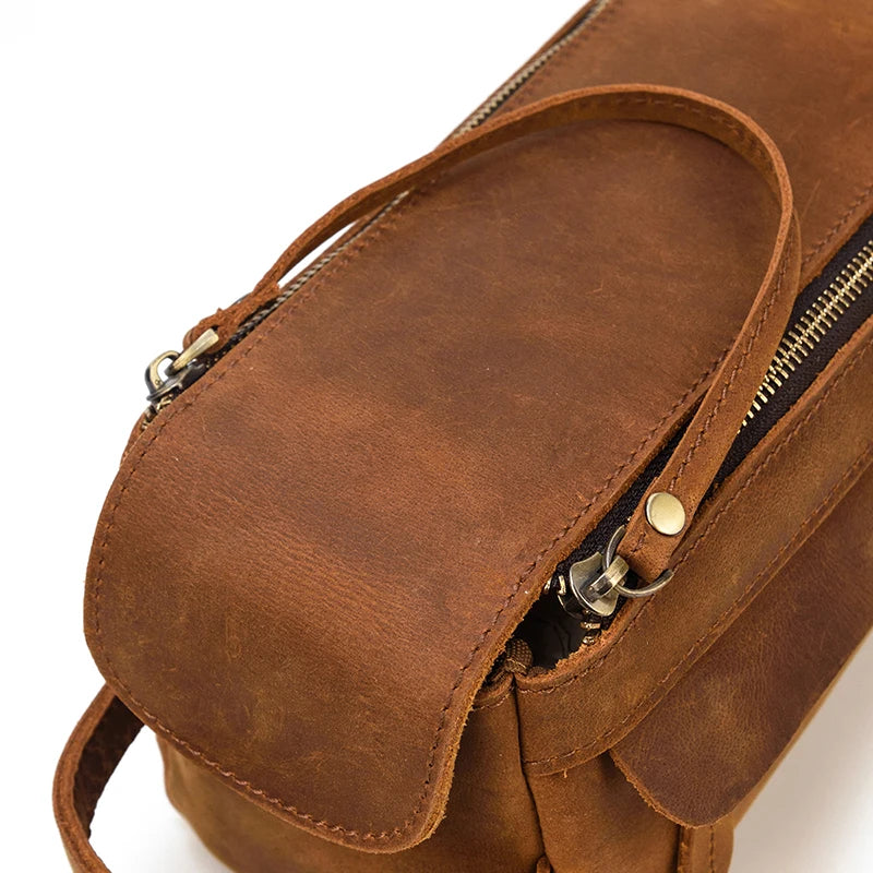 Men’s Leather Toiletry Bag – Compact Travel Dopp Kit