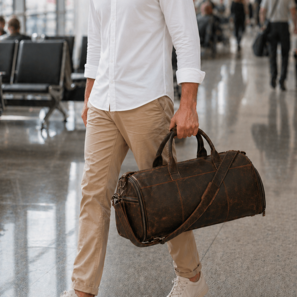 Men’s Leather Garment Duffle Bag – Full-Open Suit & Shoe Travel Bag