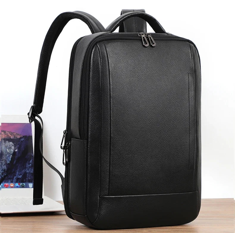 Black Leather Laptop Backpack – 15.6 Inch Business Work Backpack