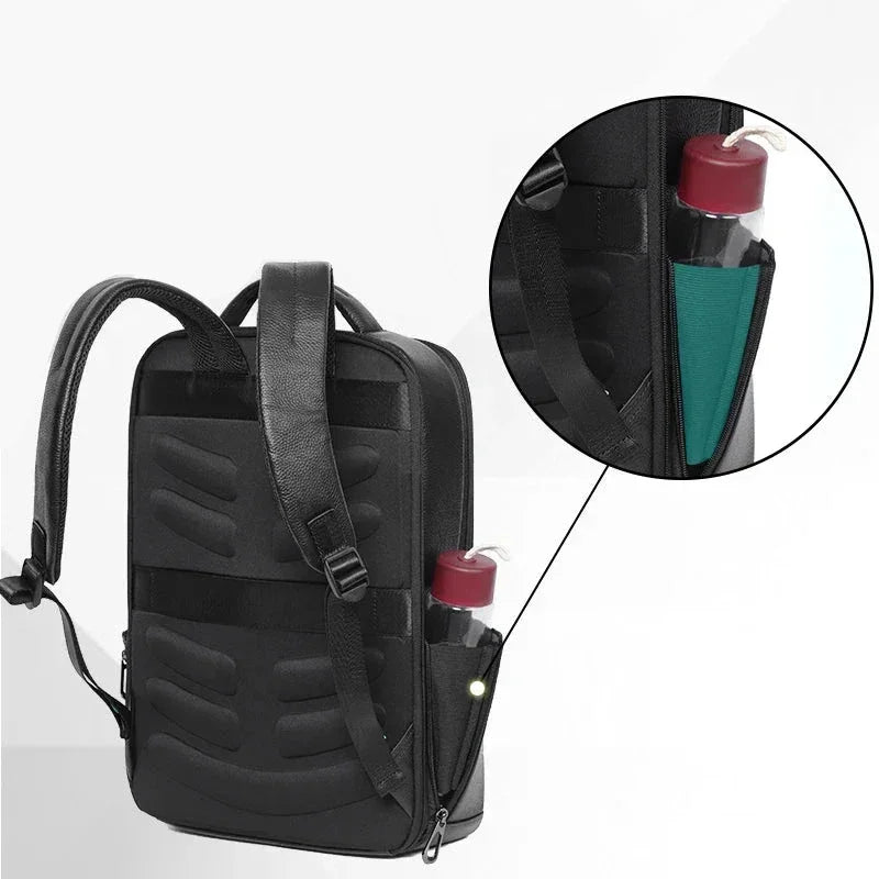 Black Leather Laptop Backpack – 15.6 Inch Business Work Backpack