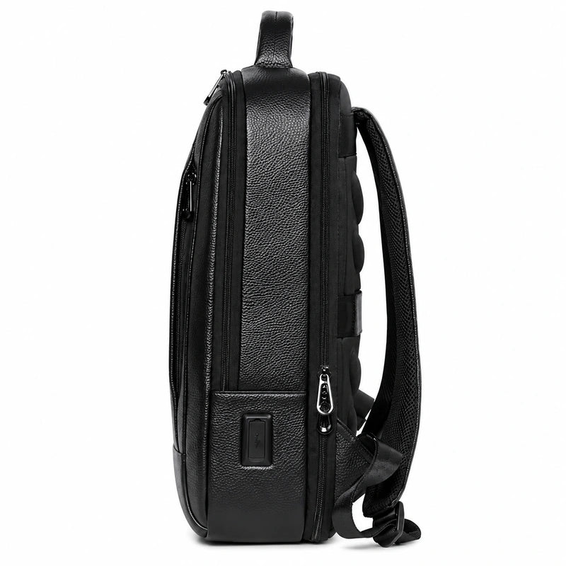 Black Leather Laptop Backpack – 15.6 Inch Business Work Backpack