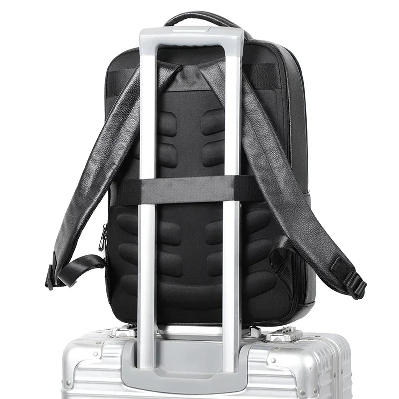 Black Leather Laptop Backpack – 15.6 Inch Business Work Backpack
