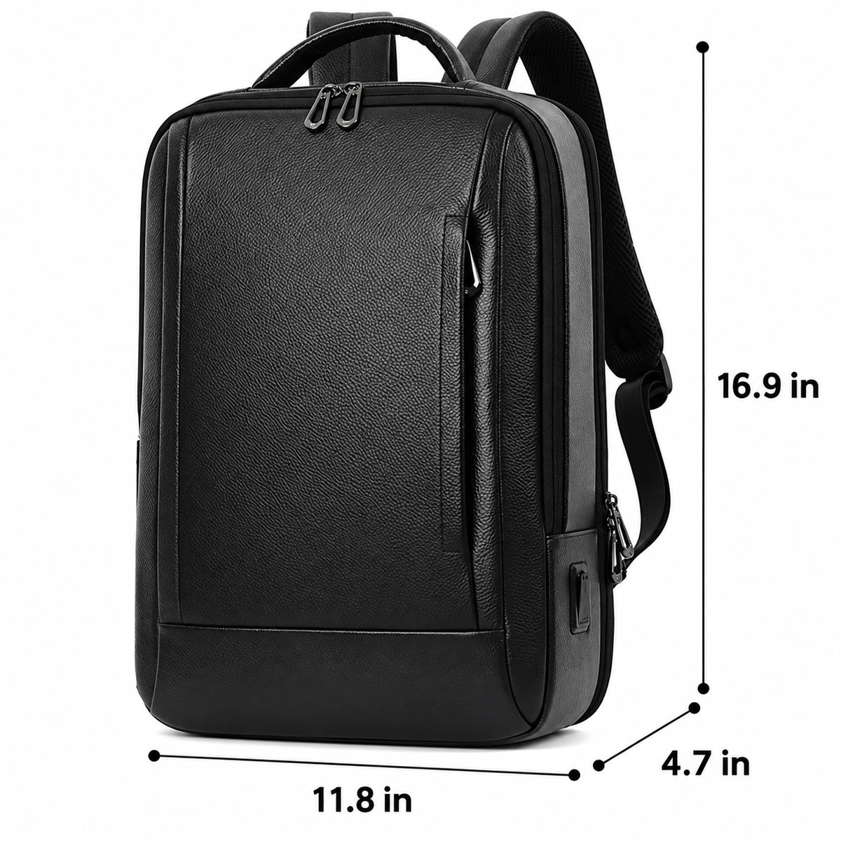 Black Leather Laptop Backpack – 15.6 Inch Business Work Backpack