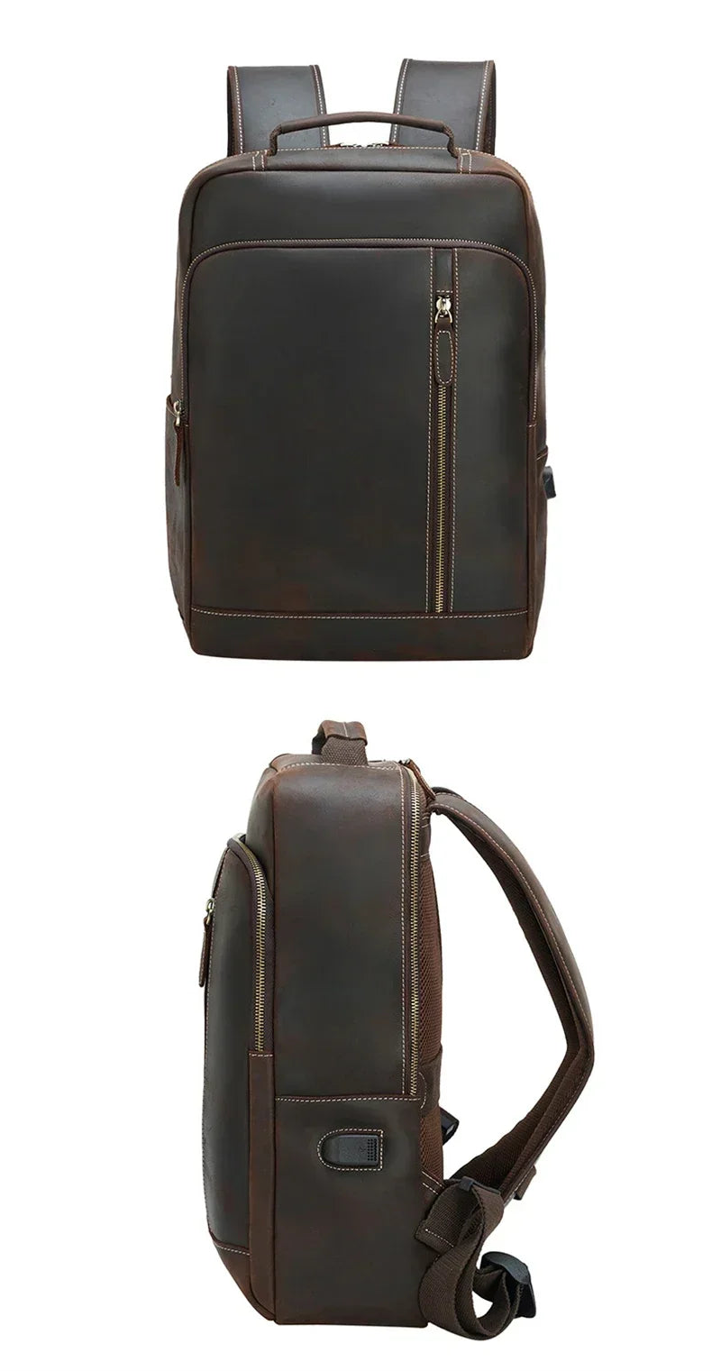 Brown Leather Backpack – Slim Backpack with Luggage Sleeve