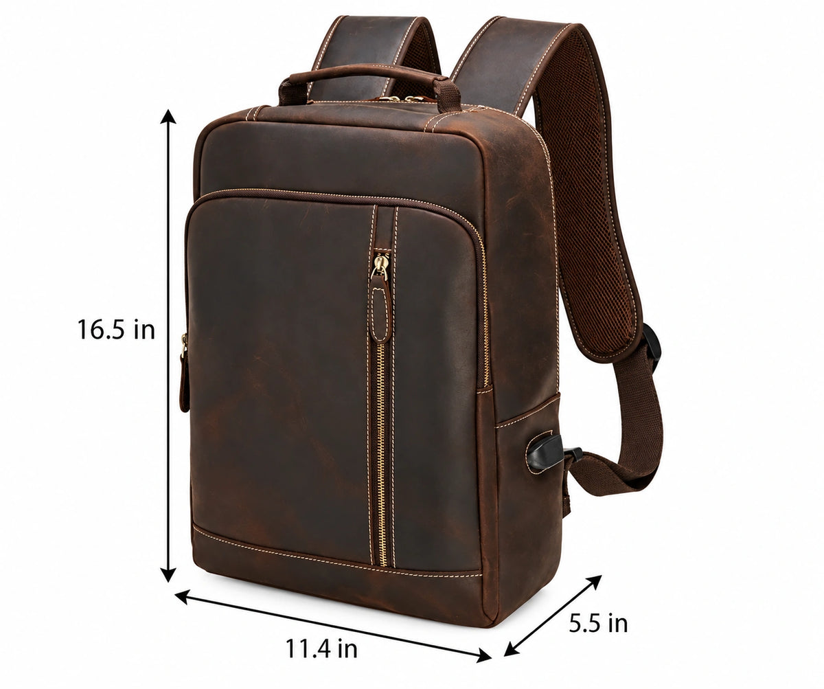 Brown Leather Backpack – Slim Backpack with Luggage Sleeve