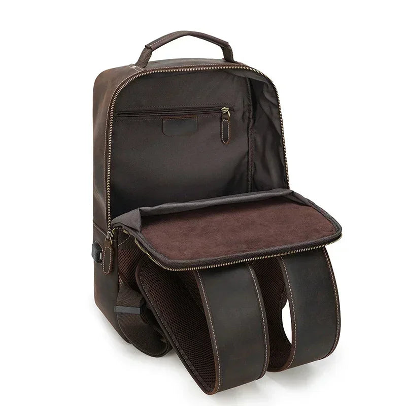 Brown Leather Backpack – Slim Backpack with Luggage Sleeve