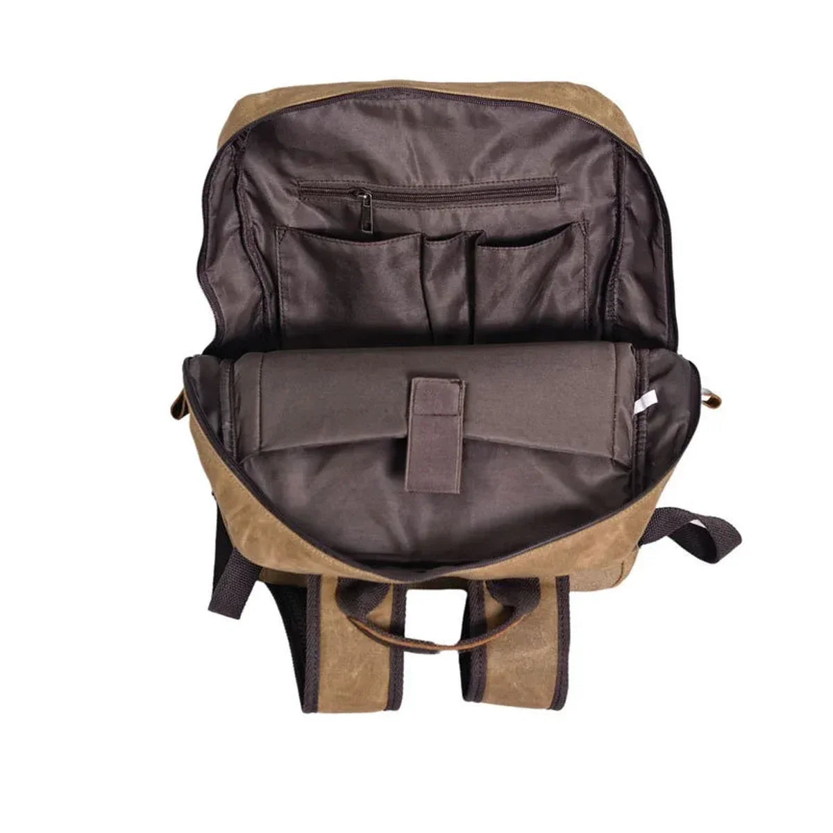 Slim Canvas Laptop Backpack with Leather Front Panel