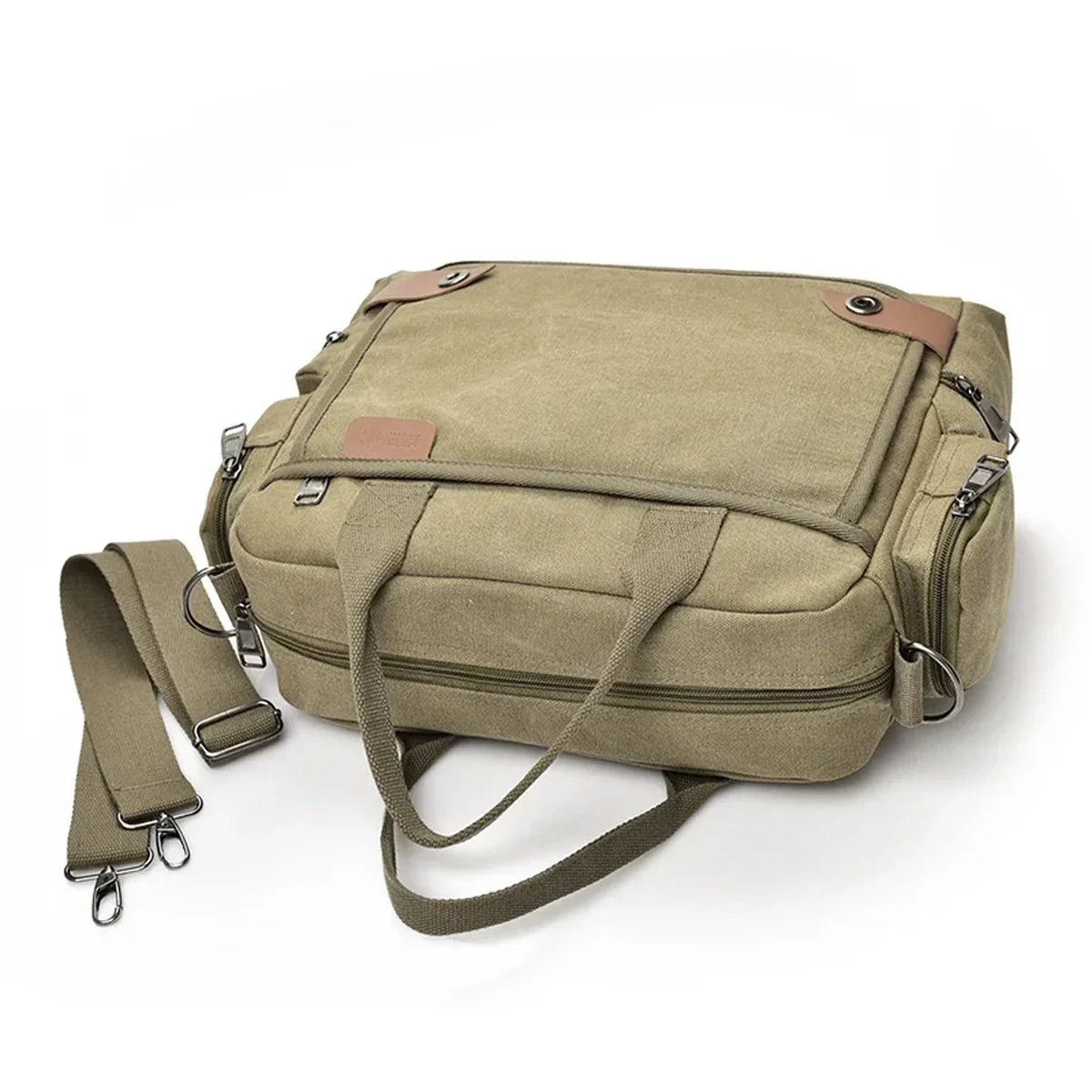 Men’s Canvas Briefcase Bag with Side Zip Pockets for Work and Commute