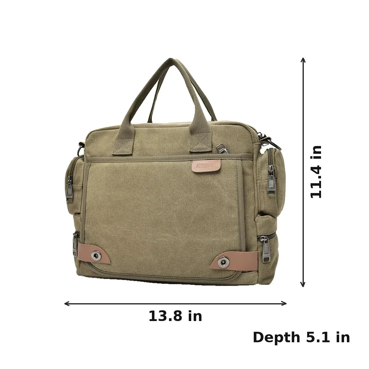 Men’s Canvas Briefcase Bag with Side Zip Pockets for Work and Commute