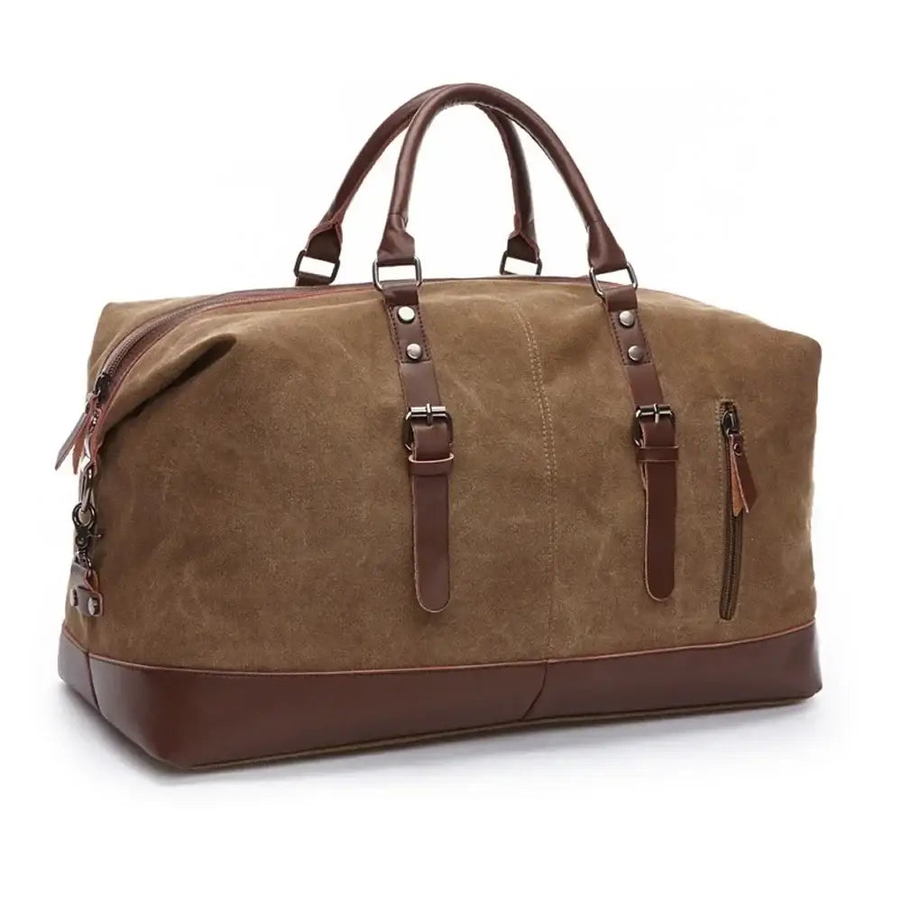 Men’s Canvas Duffle Bag – Multi-Pocket Weekend Travel Bag - Tan