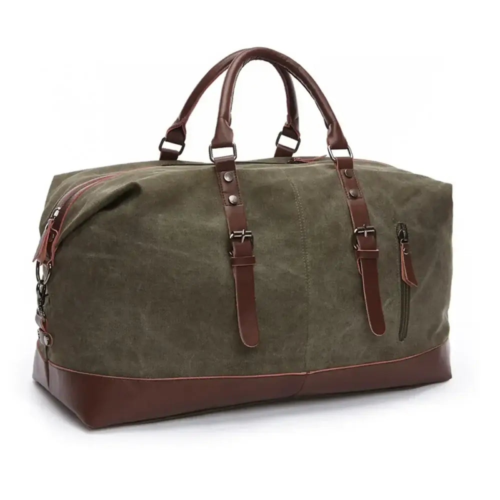 Men’s Canvas Duffle Bag – Multi-Pocket Weekend Travel Bag - Army green