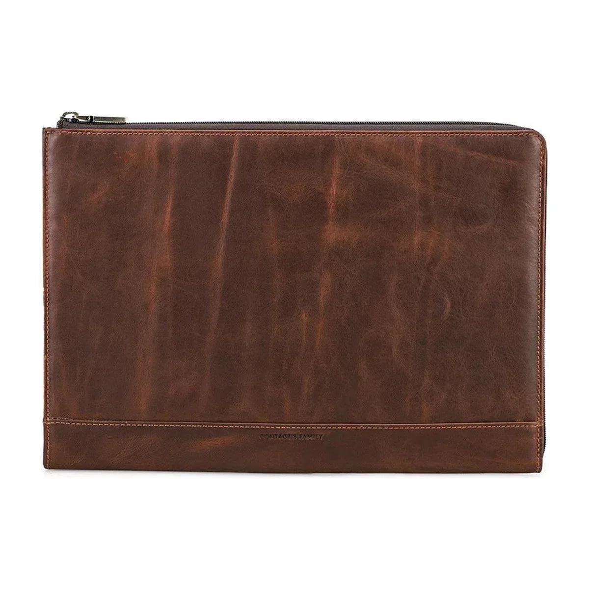 Crazy Horse Leather 14 Inch Laptop Sleeve - Zip Front Pocket with Hand Strap - Coffee
