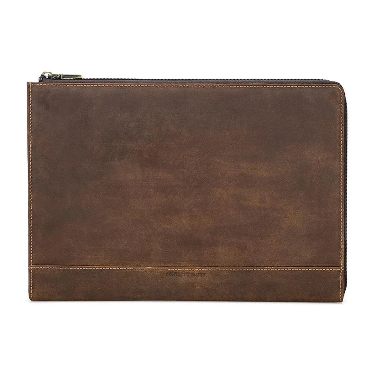 Crazy Horse Leather 14 Inch Laptop Sleeve - Zip Front Pocket with Hand Strap - Brown