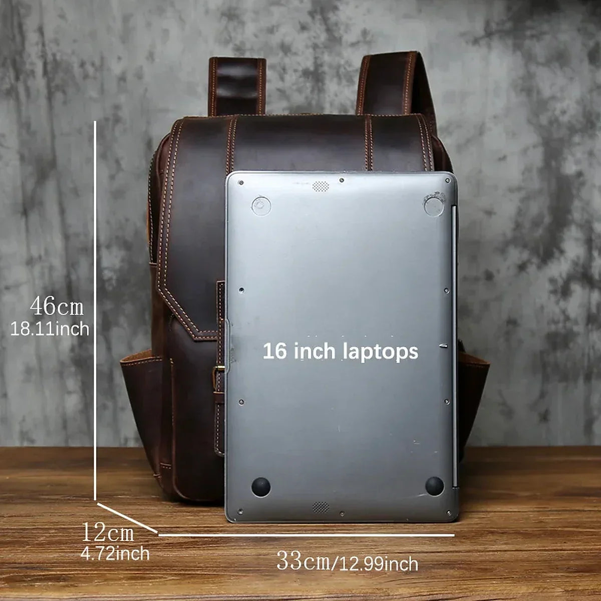 Crazy Horse Leather Flap Backpack for 16 Inch Laptops