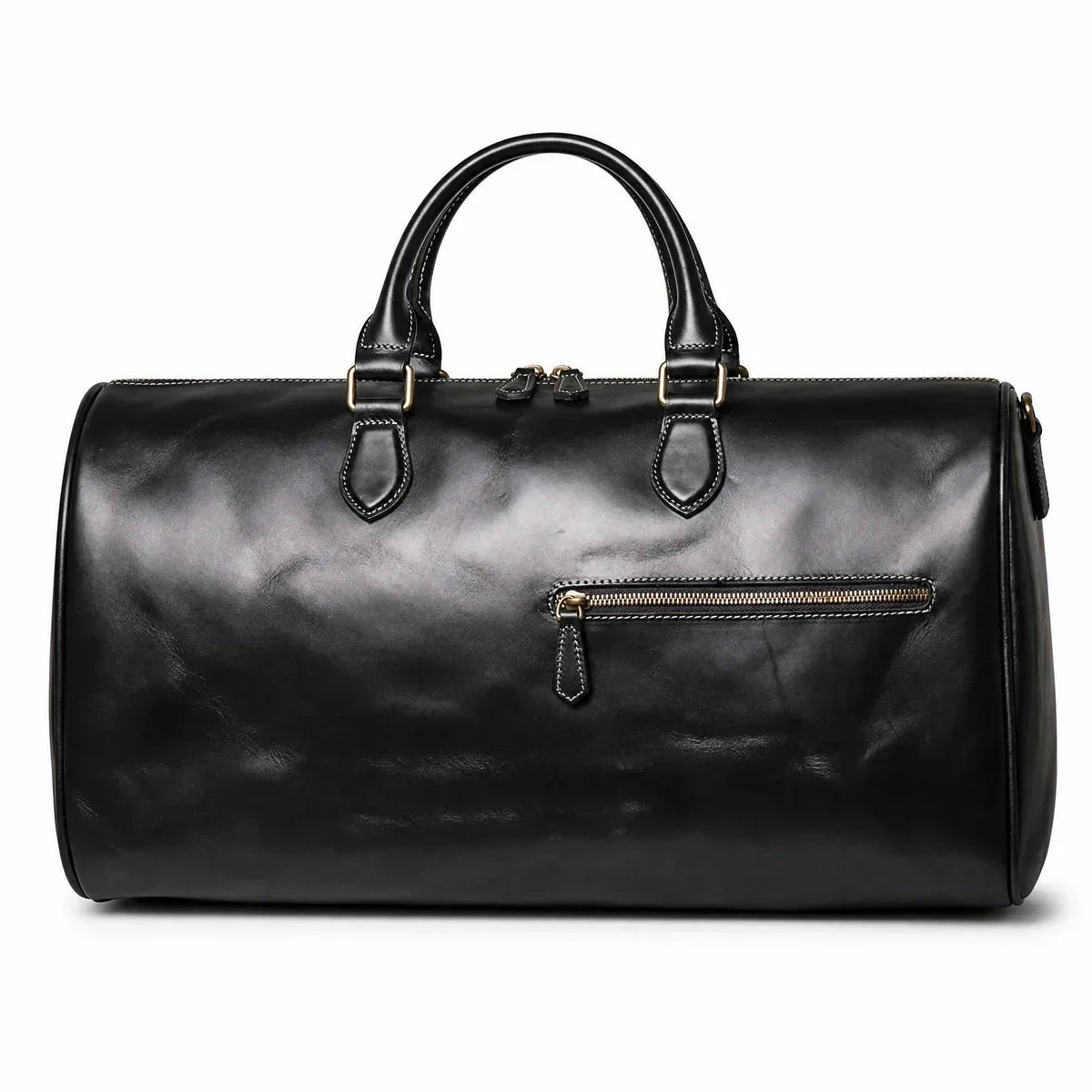 Crazy Horse Leather Barrel Duffle Bag - Black