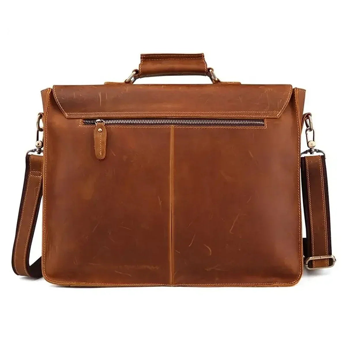 Crazy Horse Satchel Briefcase with Back Zip Pocket