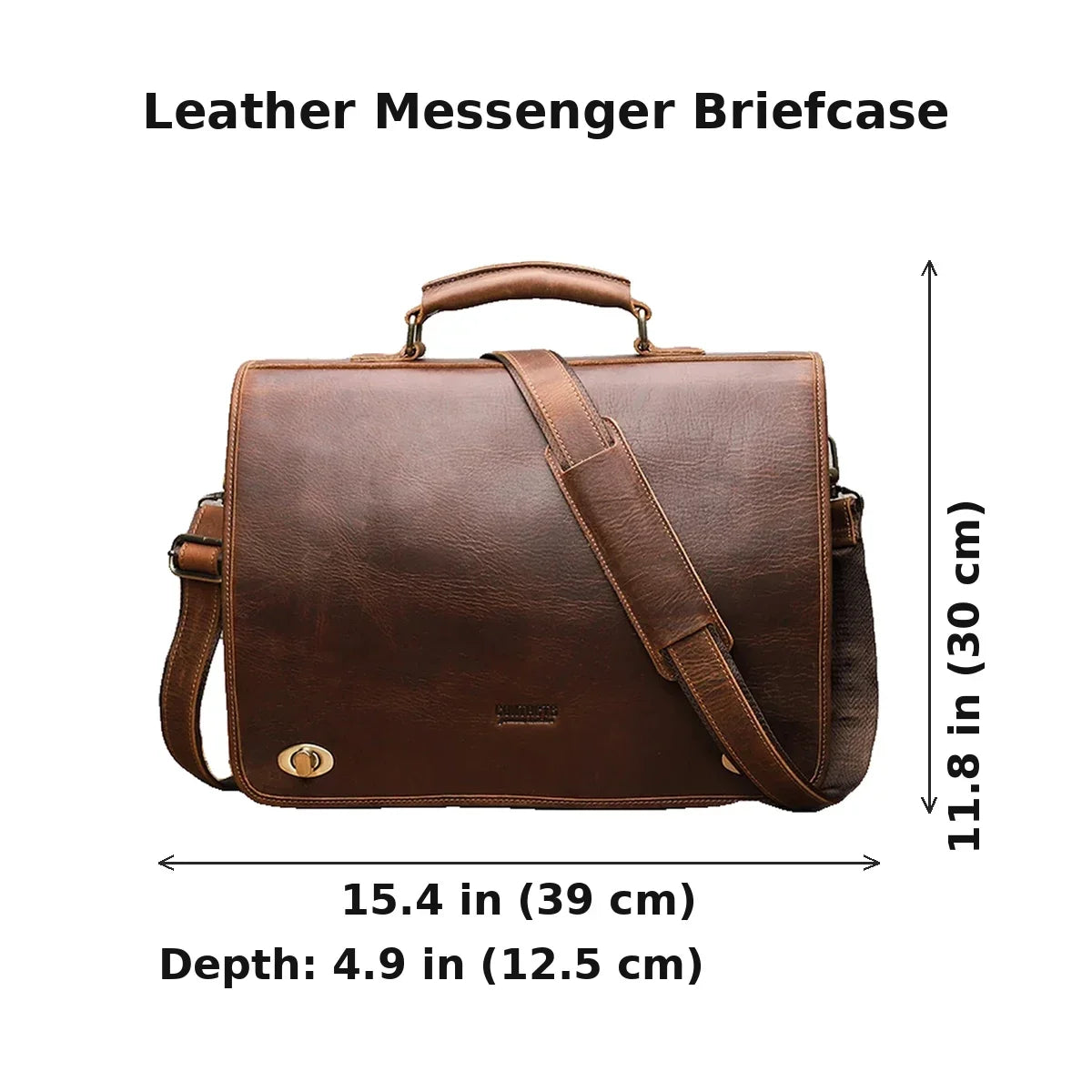 Leather Messenger Briefcase with Twist Locks