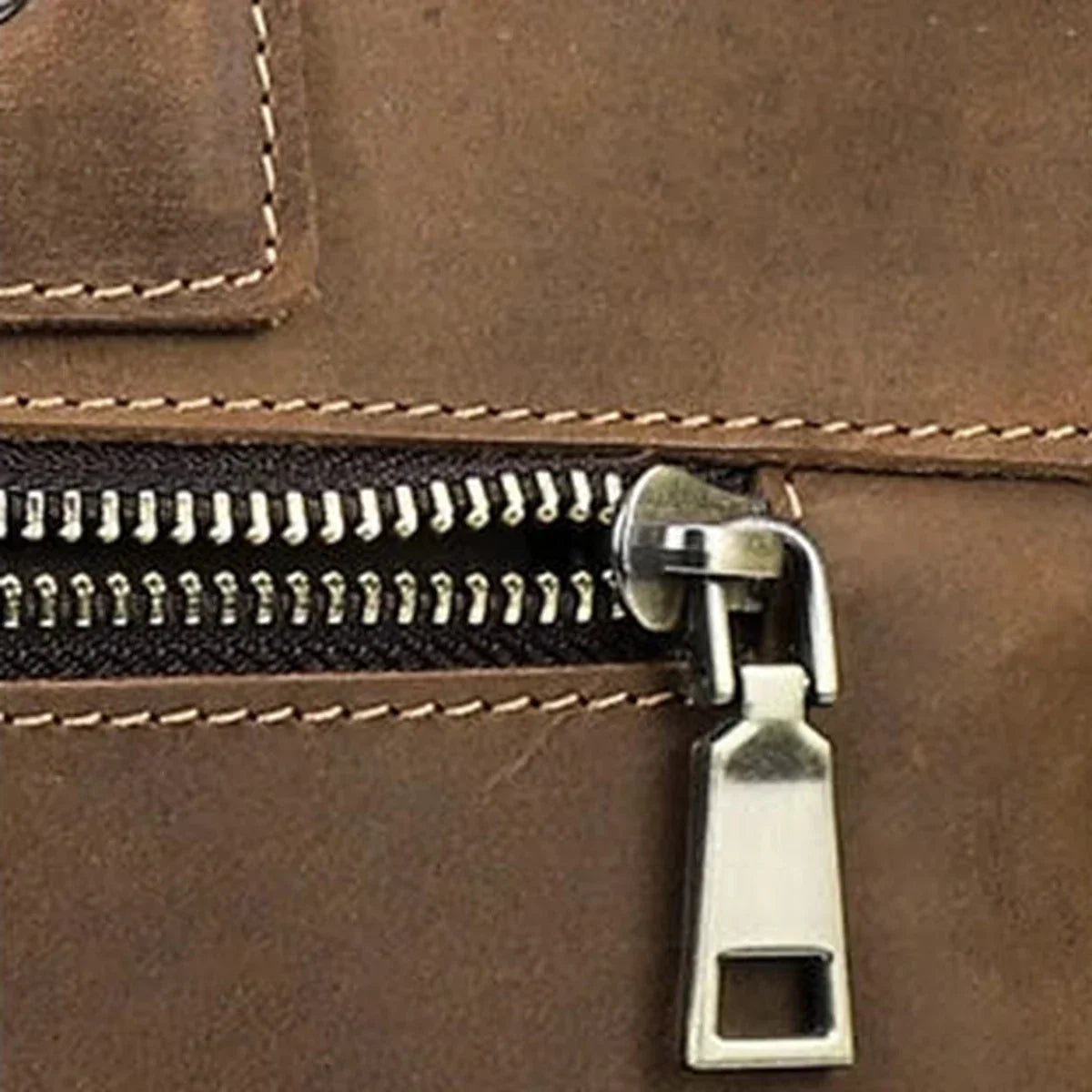 Crazy Horse Leather Slim Briefcase - Zip Laptop Bag with Shoulder Strap