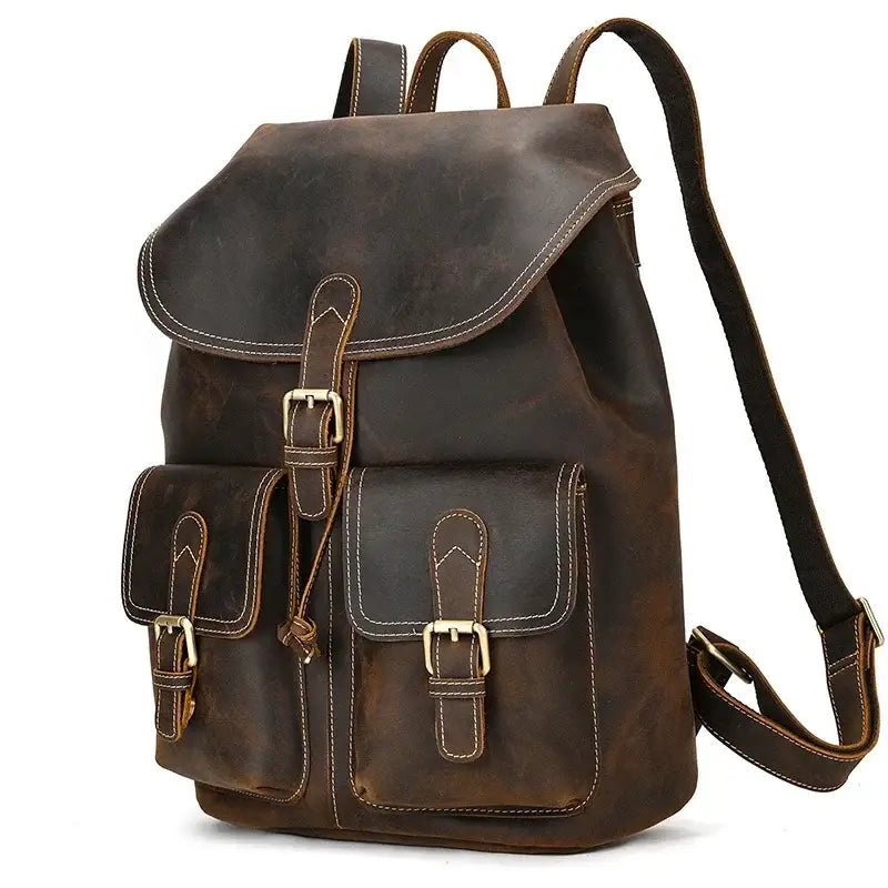 Full-Grain Leather Vintage Backpack – Soft Structure with Triple Flap Pockets