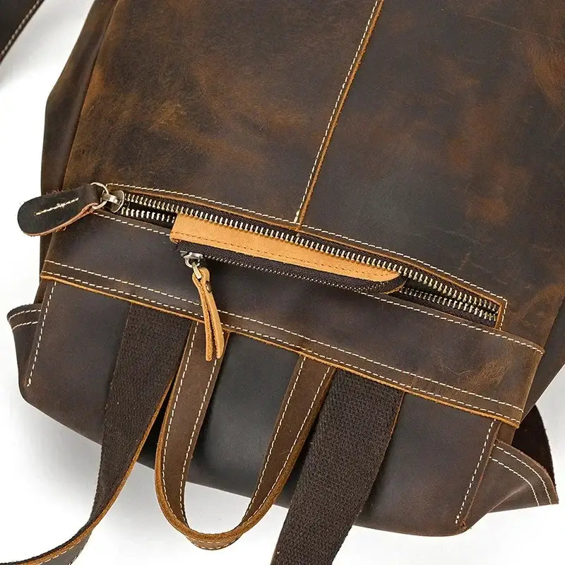 Full-Grain Leather Vintage Backpack – Soft Structure with Triple Flap Pockets