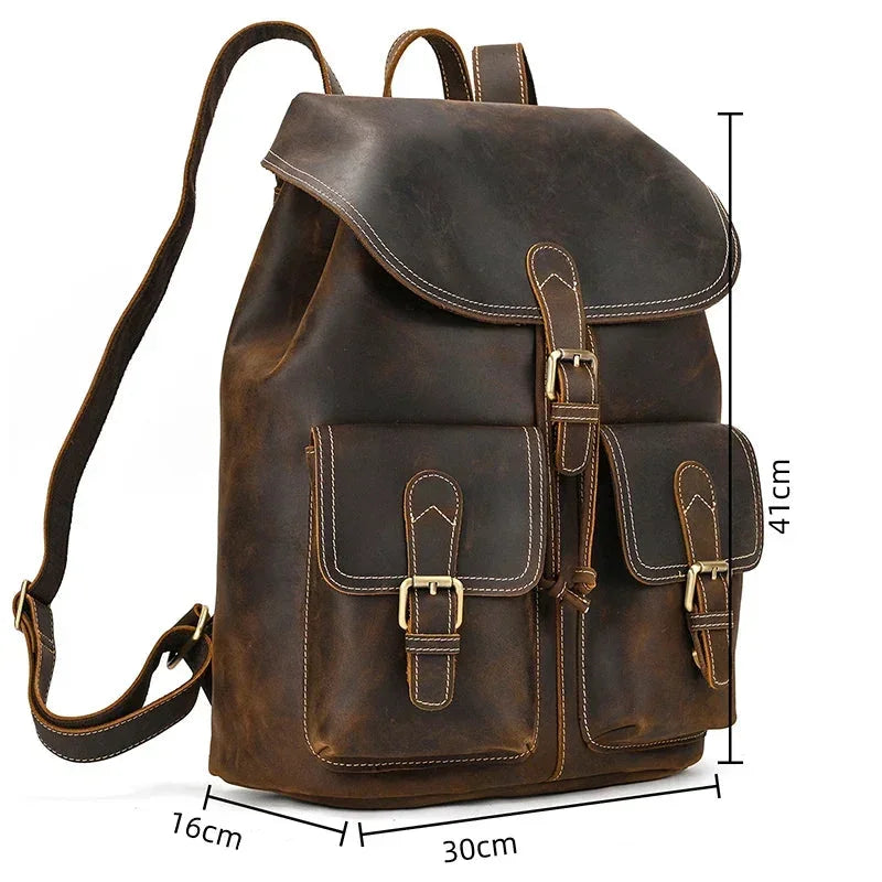 Full-Grain Leather Vintage Backpack – Soft Structure with Triple Flap Pockets
