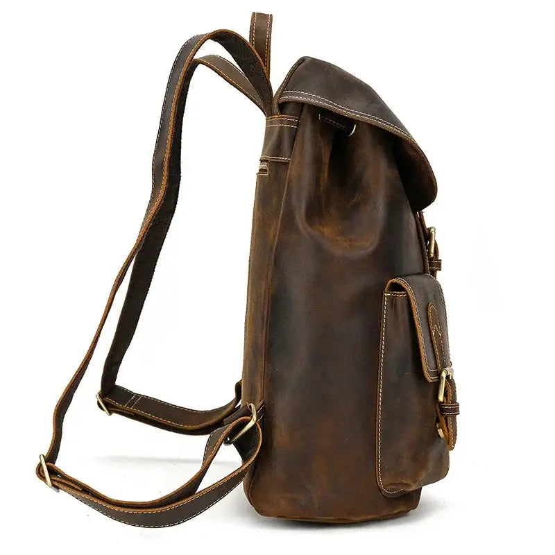 Full-Grain Leather Vintage Backpack – Soft Structure with Triple Flap Pockets