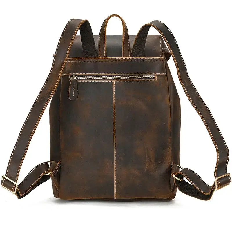 Full-Grain Leather Vintage Backpack – Soft Structure with Triple Flap Pockets