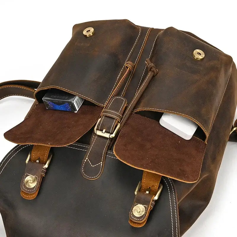 Full-Grain Leather Vintage Backpack – Soft Structure with Triple Flap Pockets