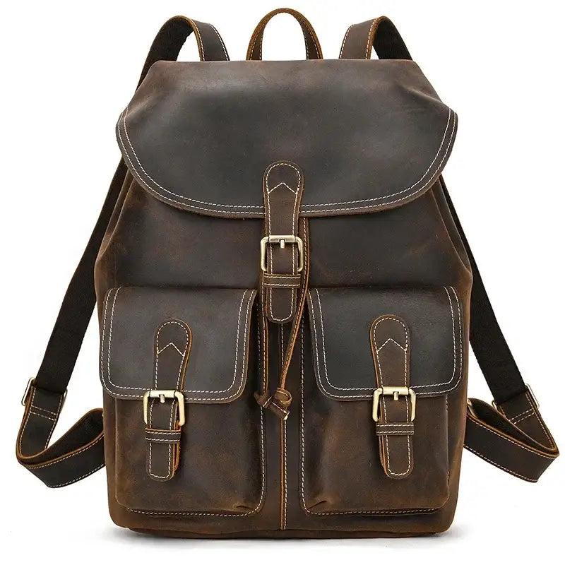 Heritage Walker full-grain leather vintage backpack dark brown