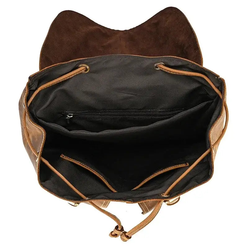 Full-Grain Leather Vintage Backpack – Soft Structure with Triple Flap Pockets