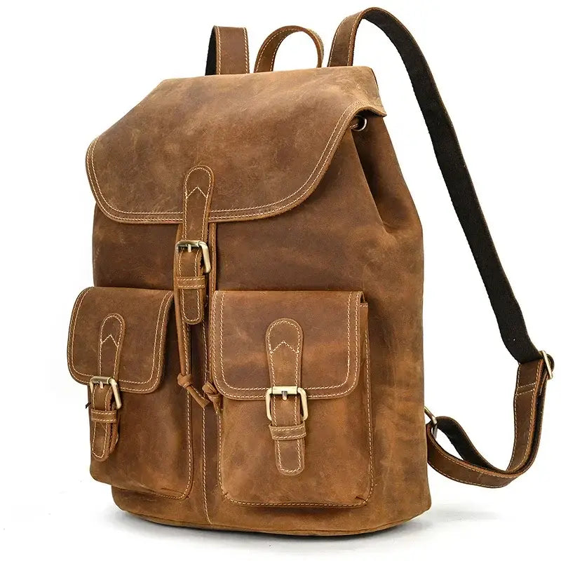 Full-Grain Leather Vintage Backpack – Soft Structure with Triple Flap Pockets